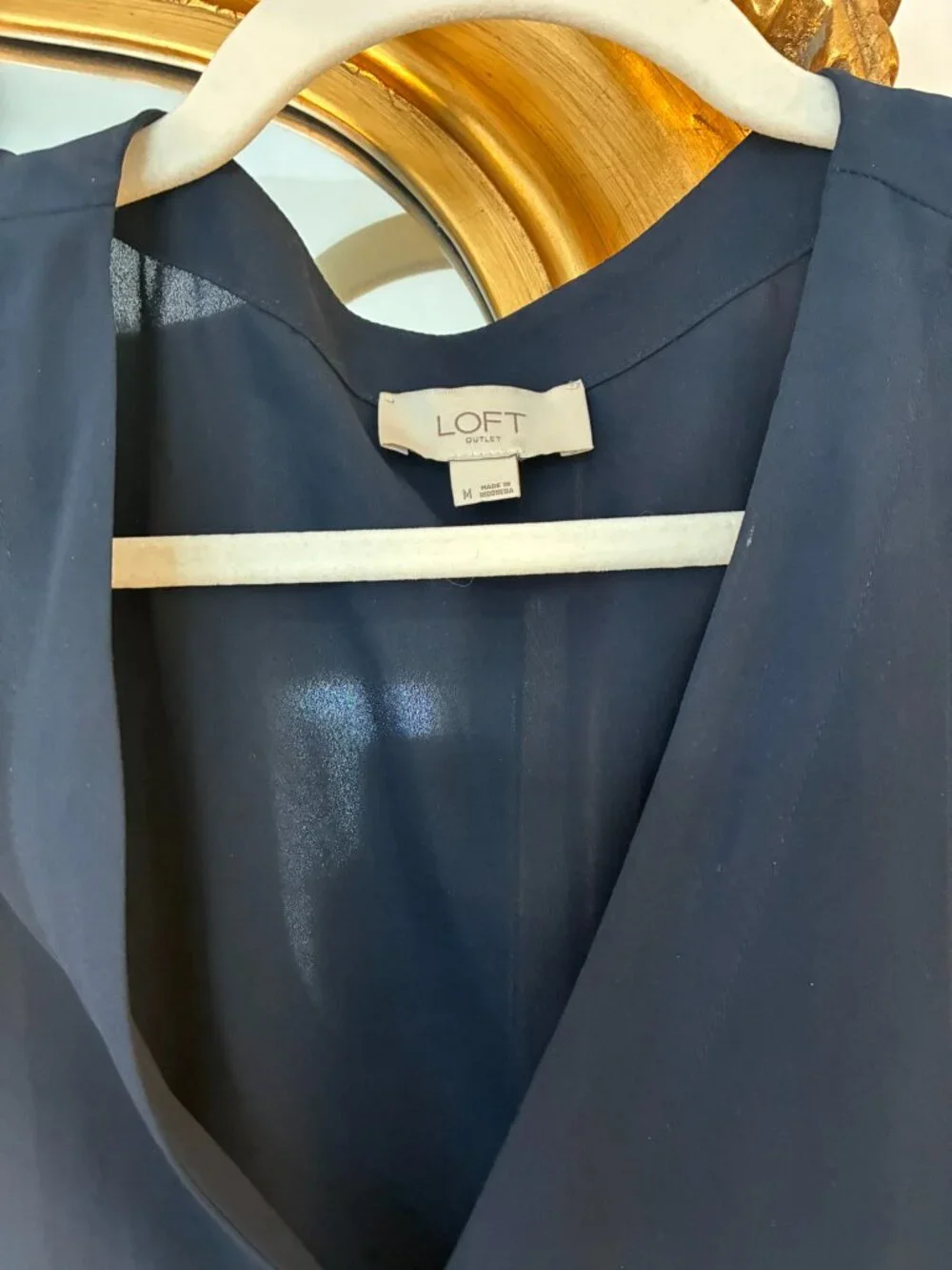 LOFT Navy Blue Wrap Front Peplum Blouse Size M